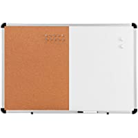 Amazon Basics - Pizarra blanca magnética de borrado en seco y tablón de corcho 2 en 1- 91-4 x 61 cm